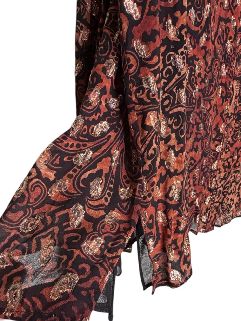 Kobi Halperin Metallic Gold Paisley Black with Brown Tones Ornate Blouse XL - Picture 5 of 12